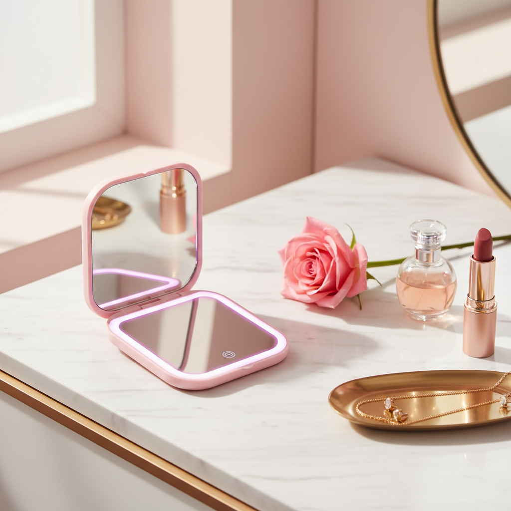 Double Sided Compact Makeup Mirror With Magnification