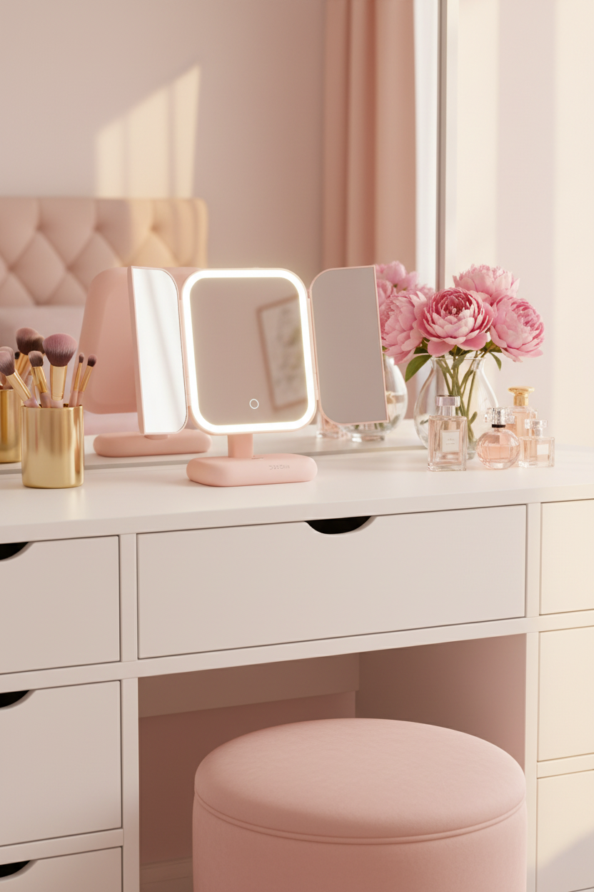 Trifold LED Makeup Mirror