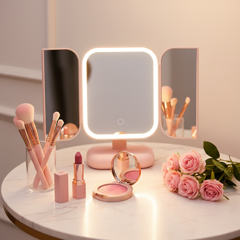 Trifold LED Makeup Mirror