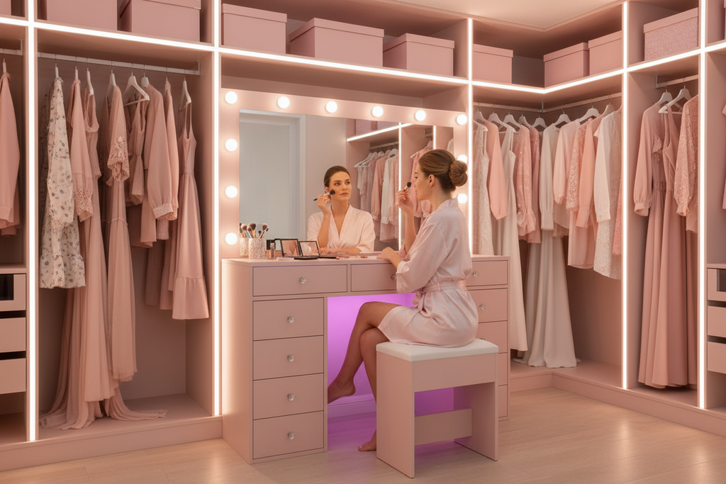 11 Drawers Vanity Set - Pink
