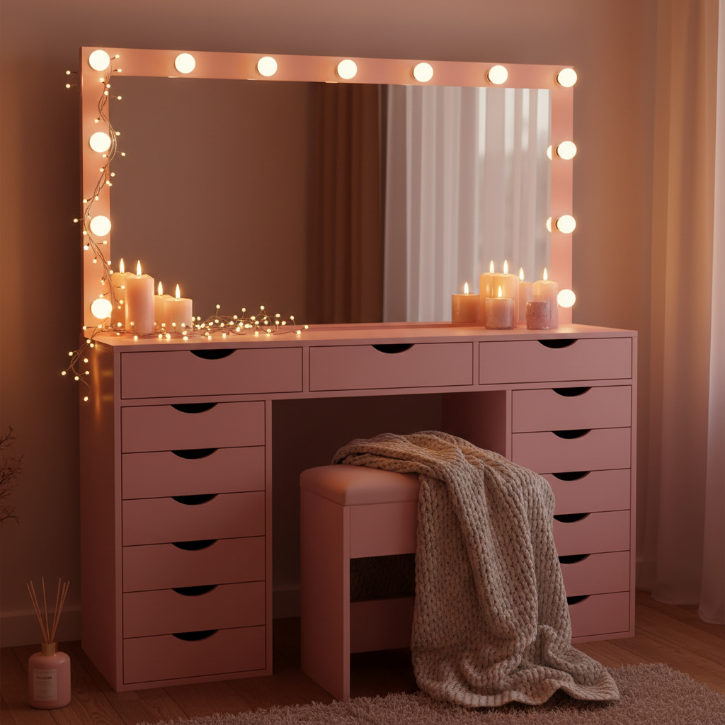 15 Drawers Vanity Set - Pink