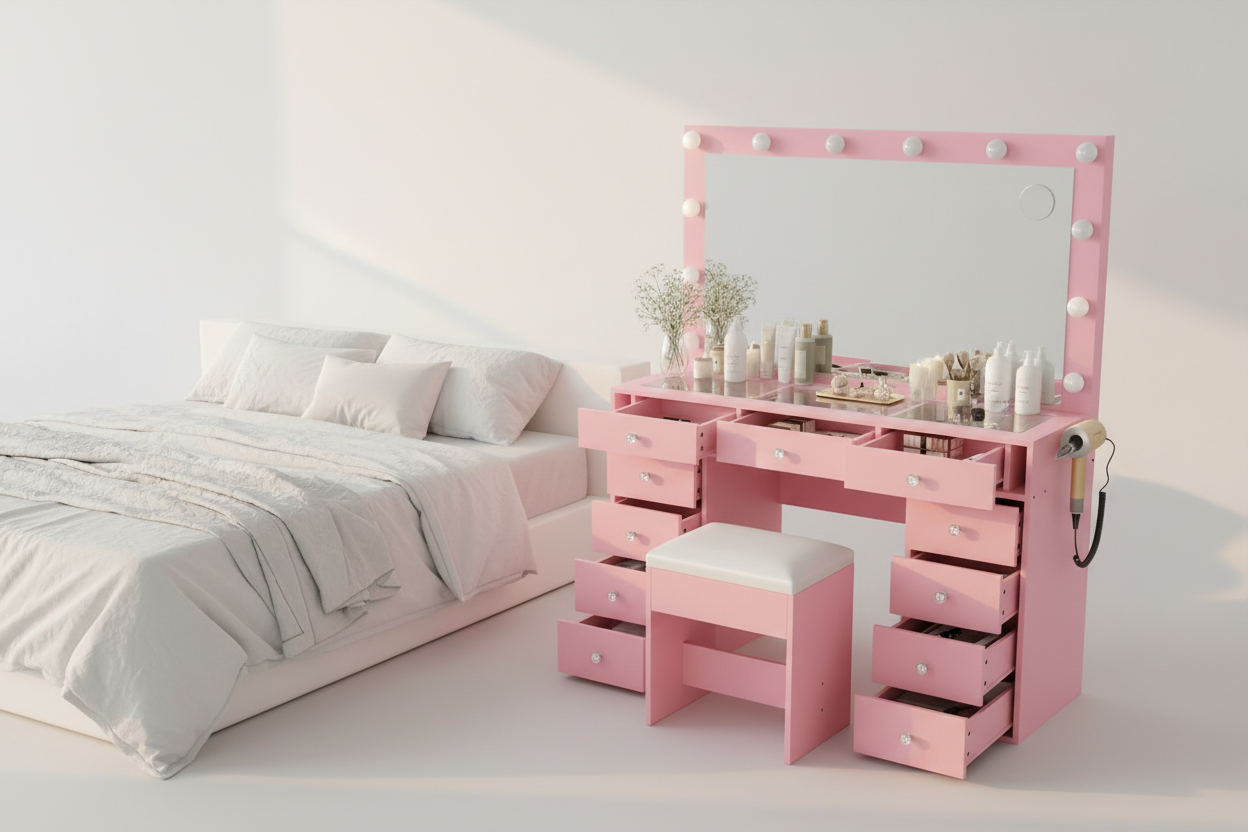 11 Drawers Vanity Set - Pink