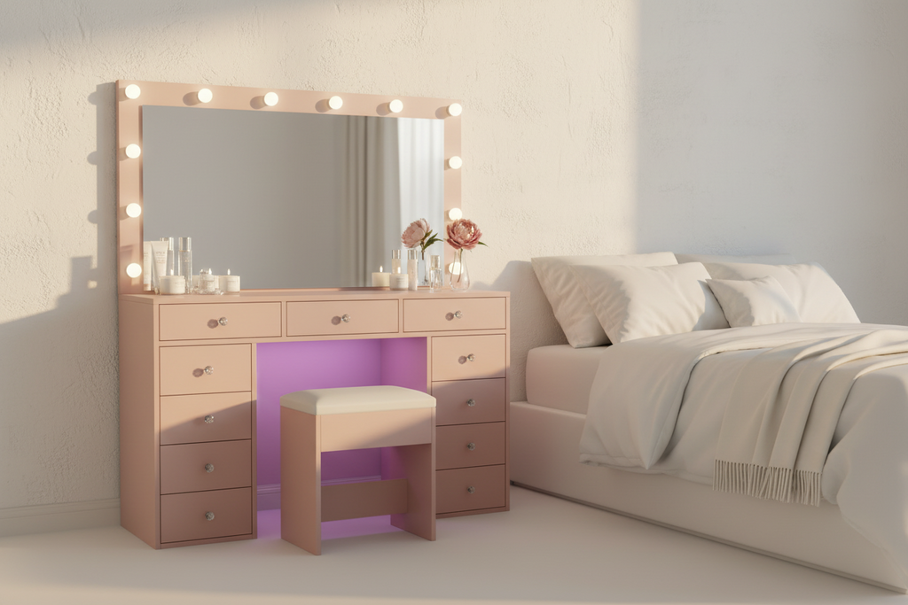 11 Drawers Vanity Set - Pink