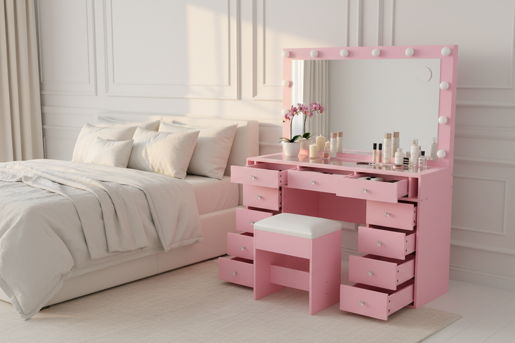 11 Drawers Vanity Set - Pink