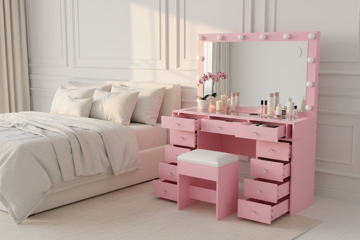 11 Drawers Vanity Set - Pink