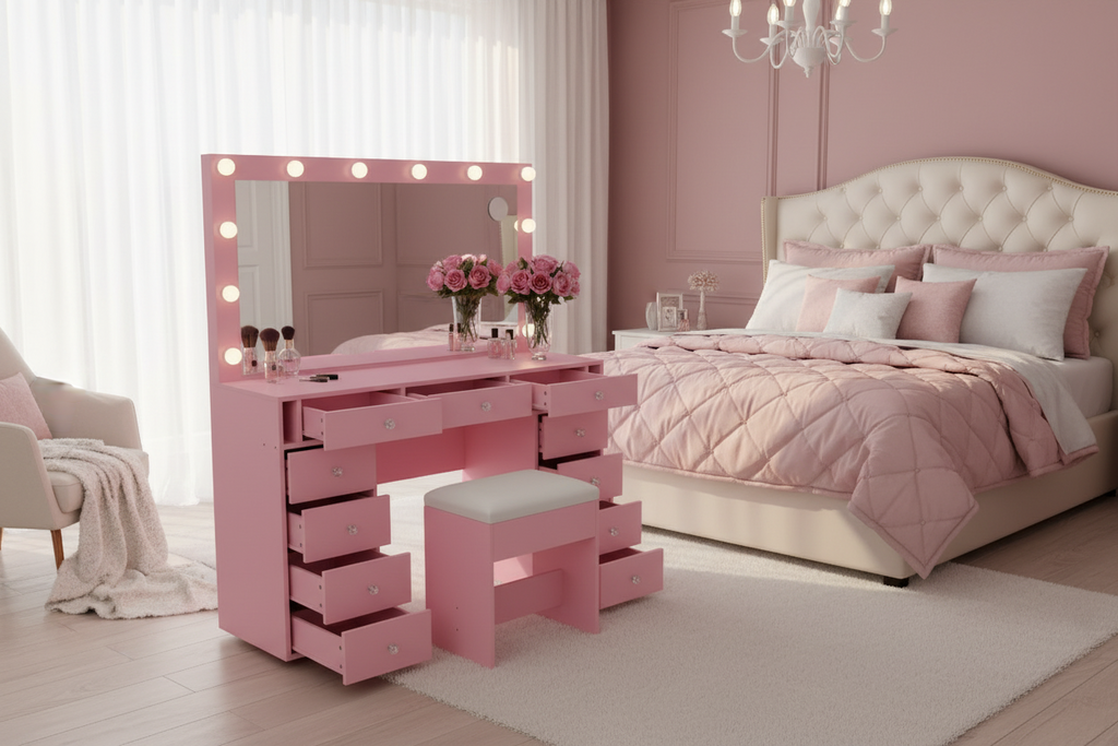 11 Drawers Vanity Set - Pink