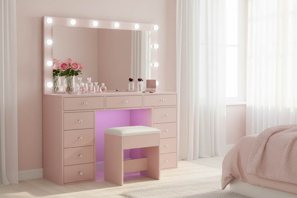 11 Drawers Vanity Set - Pink