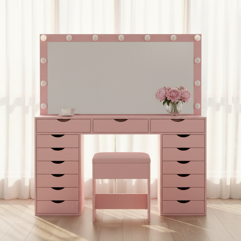 15 Drawers Vanity Set - Pink