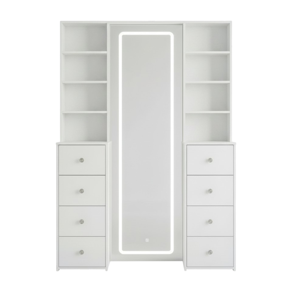Full-Length Vanity Set With 8 Drawers & Shelves