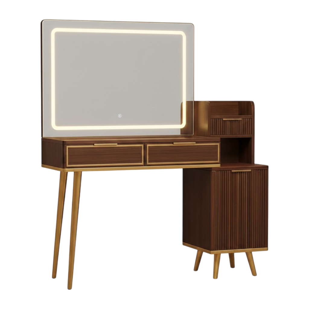 Vanity Set With Magnifying Mirror - Brown