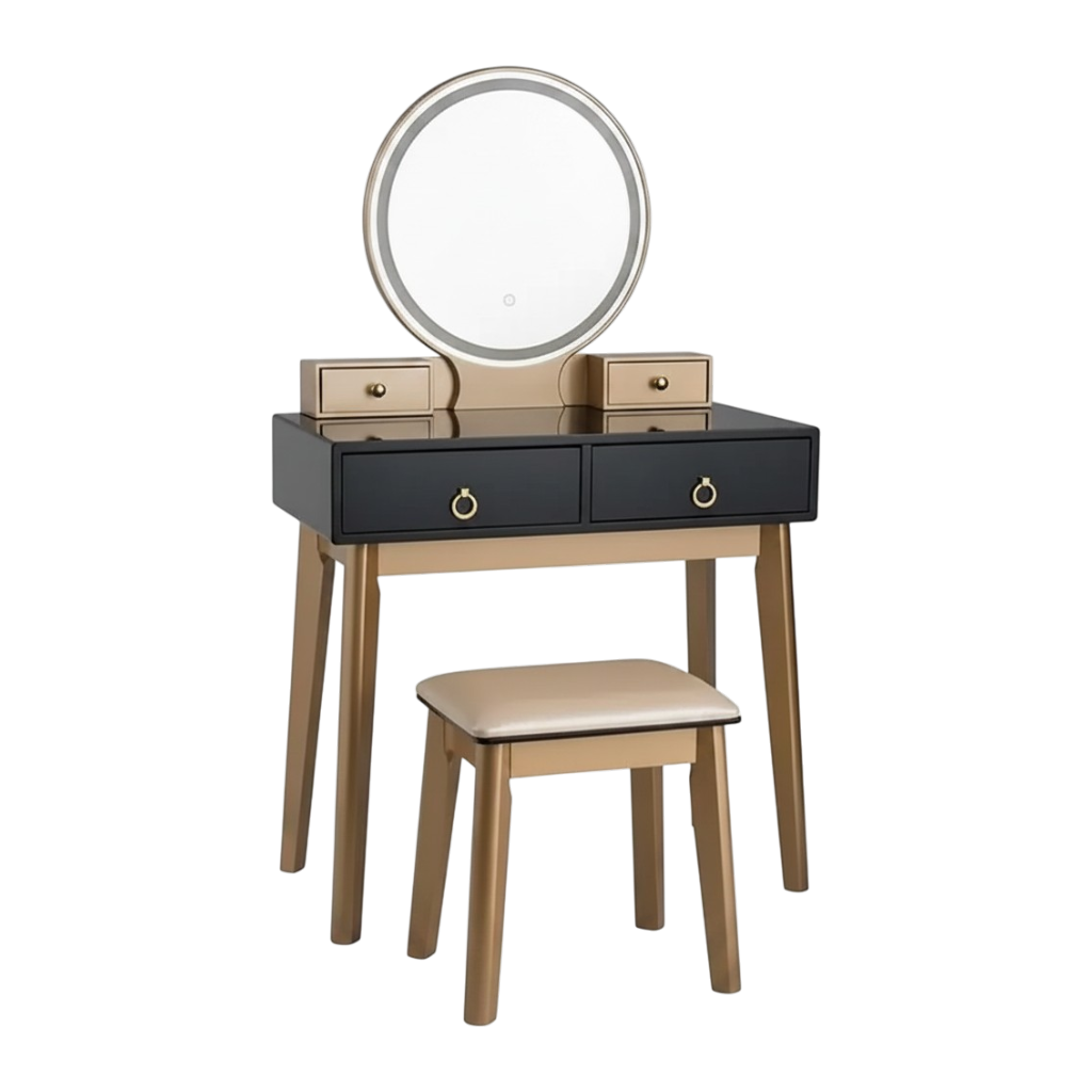 Contemporary Compact Makeup Vanity Set - Black & Golden