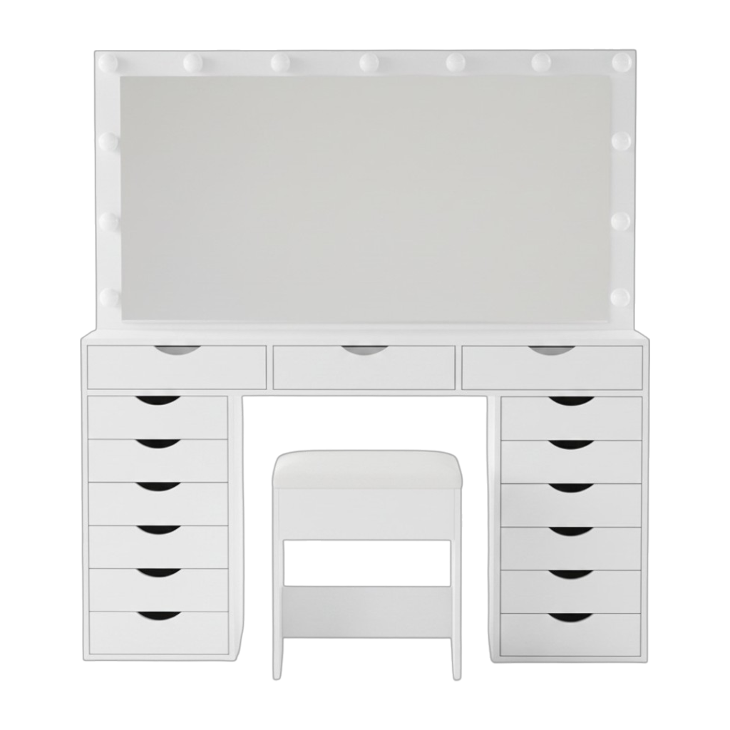 15 Drawers Vanity Set - White