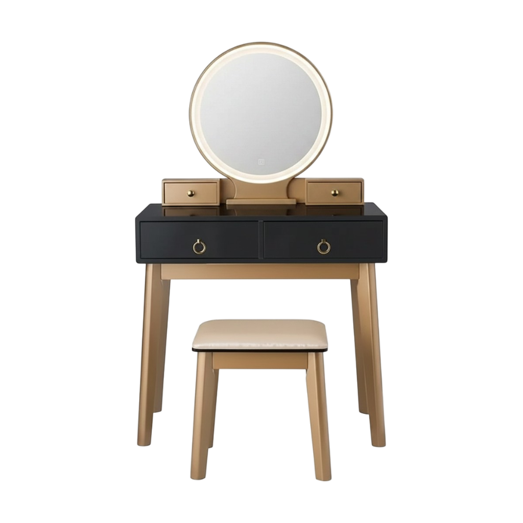 Contemporary Compact Makeup Vanity Set - Black & Golden