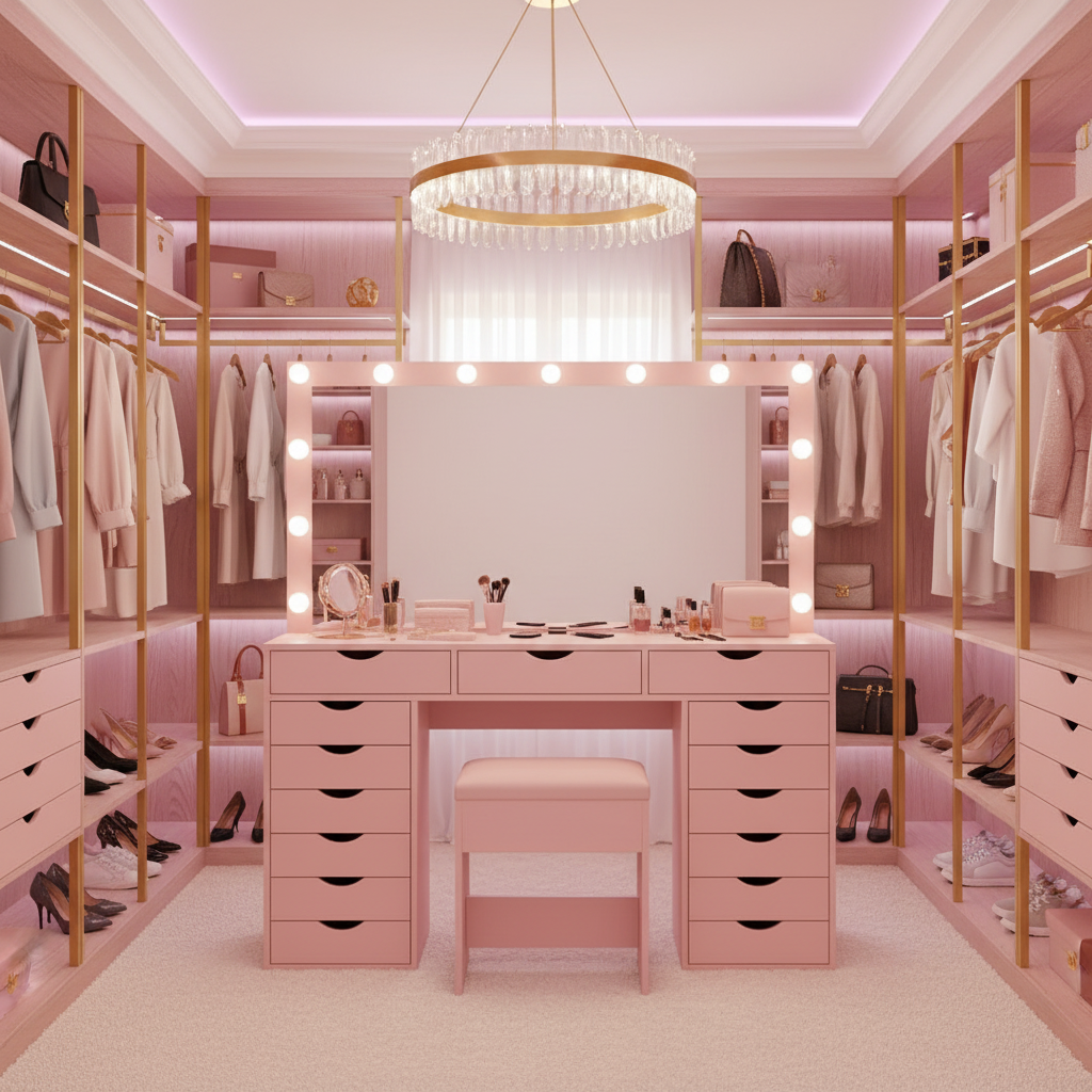 15 Drawers Vanity Set - Pink