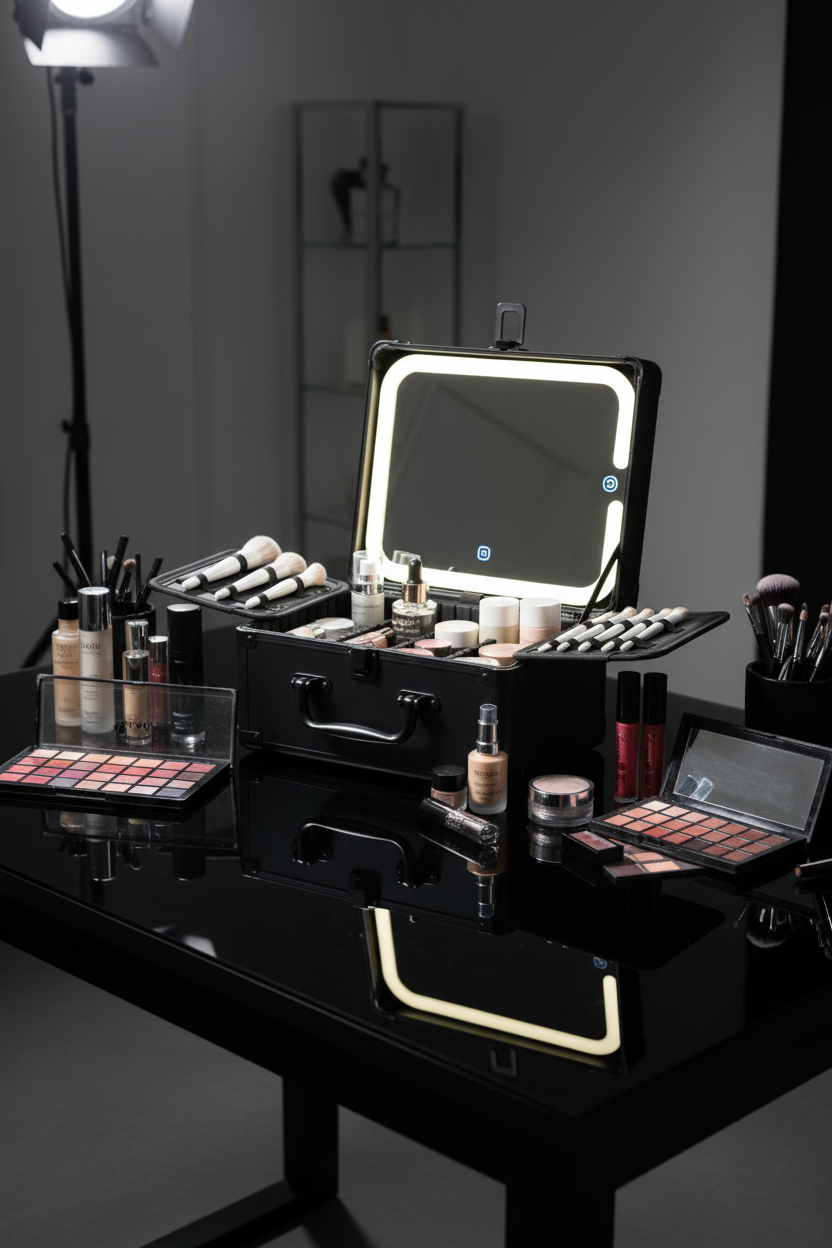 Makeup Case With A Detachable LED Mirror - Black