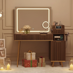 Vanity Set With Magnifying Mirror - Brown