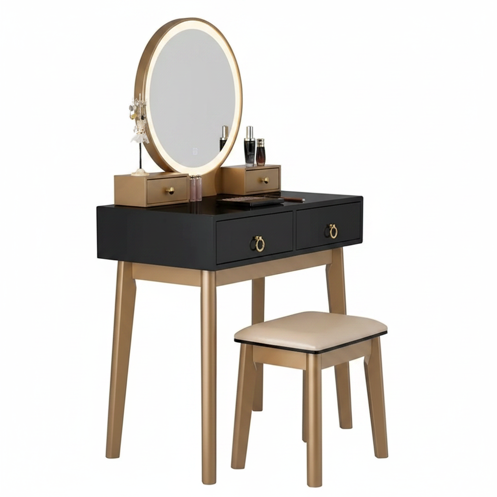 Contemporary Compact Makeup Vanity Set - Black & Golden