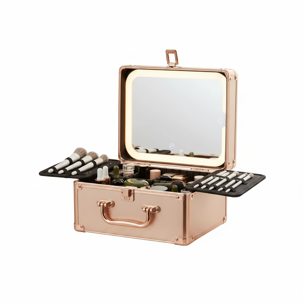 Makeup Case With A Detachable LED Mirror - Rose Gold