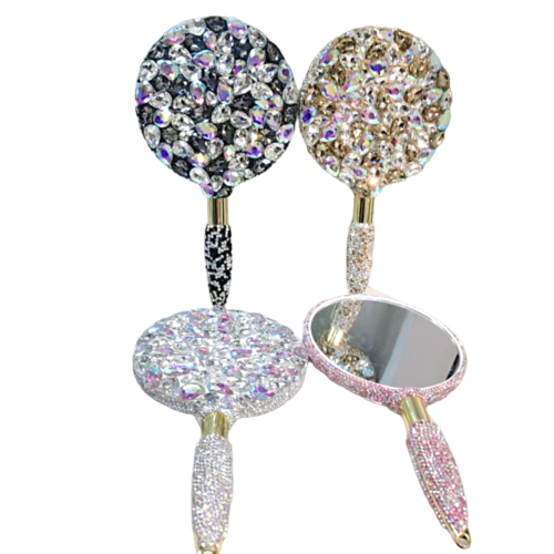 Rhinestone Embroidered Hand-held Mirror