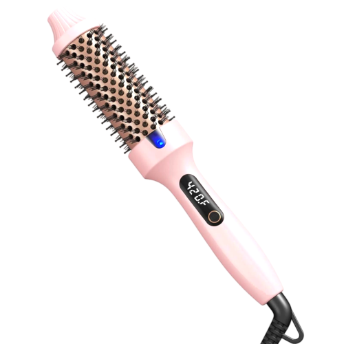 Heated Round Hair Curler Brush - Pink
