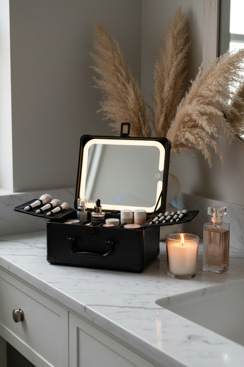 Makeup Case With A Detachable LED Mirror - Black