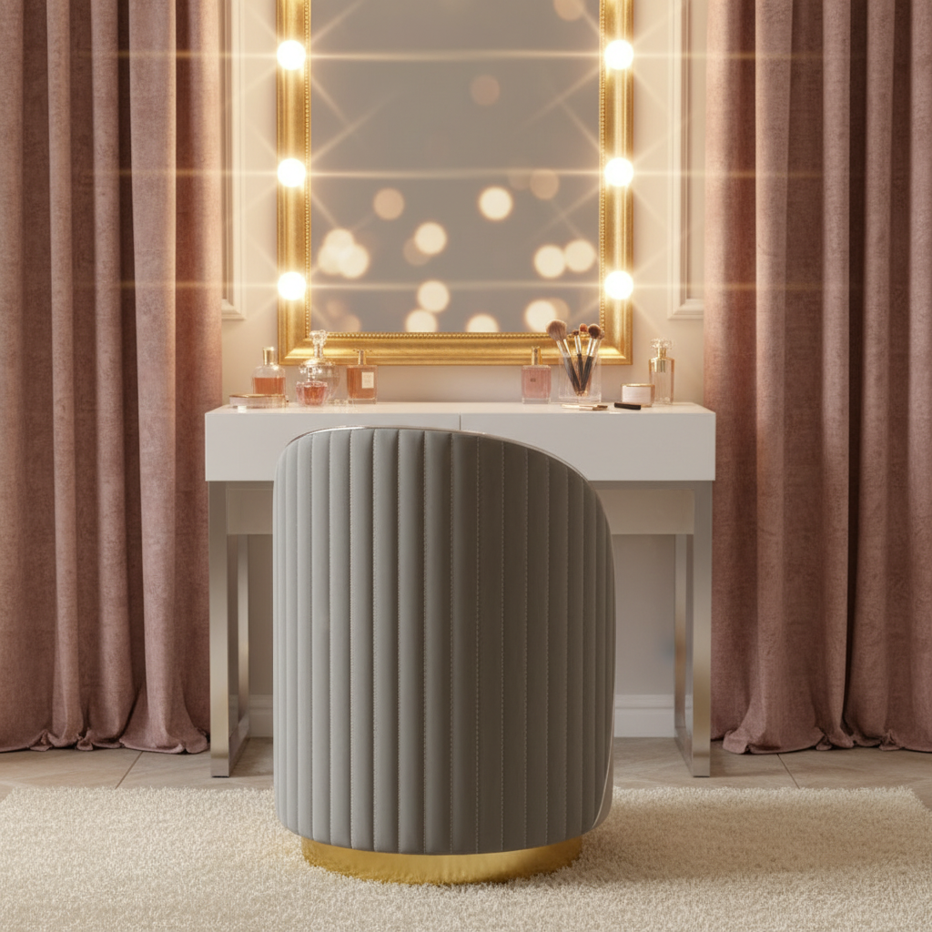 Modern Ottoman Vanity Stool - Gray