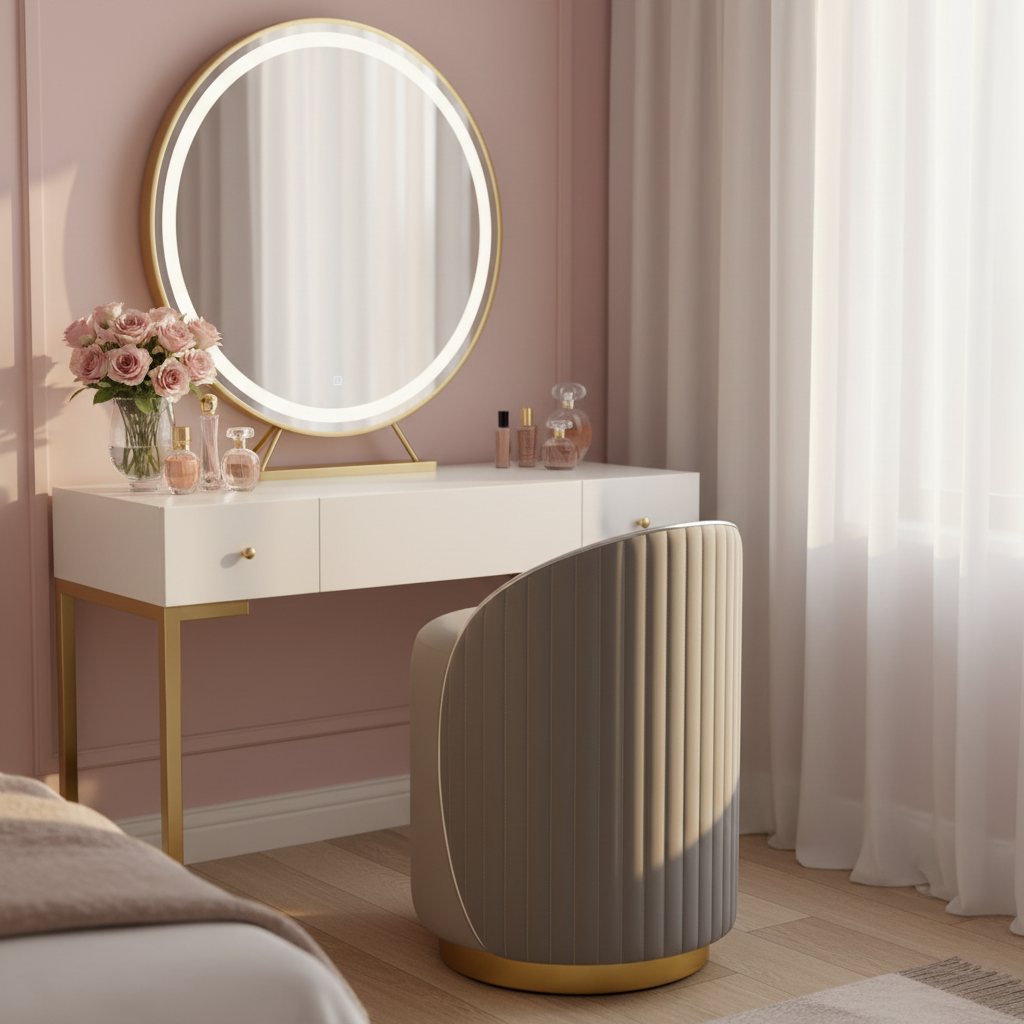 Modern Ottoman Vanity Stool - Gray