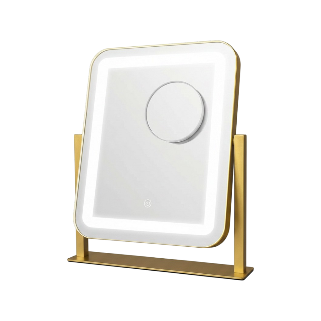 LED Makeup Mirror With Gold Frame - 15x13 Inches