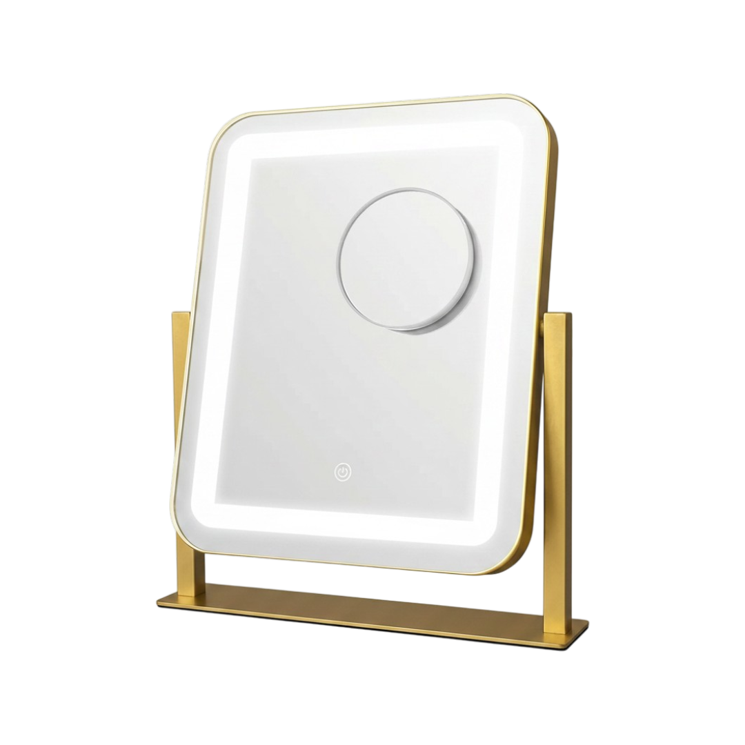 LED Makeup Mirror With Gold Frame - 15x13 Inches