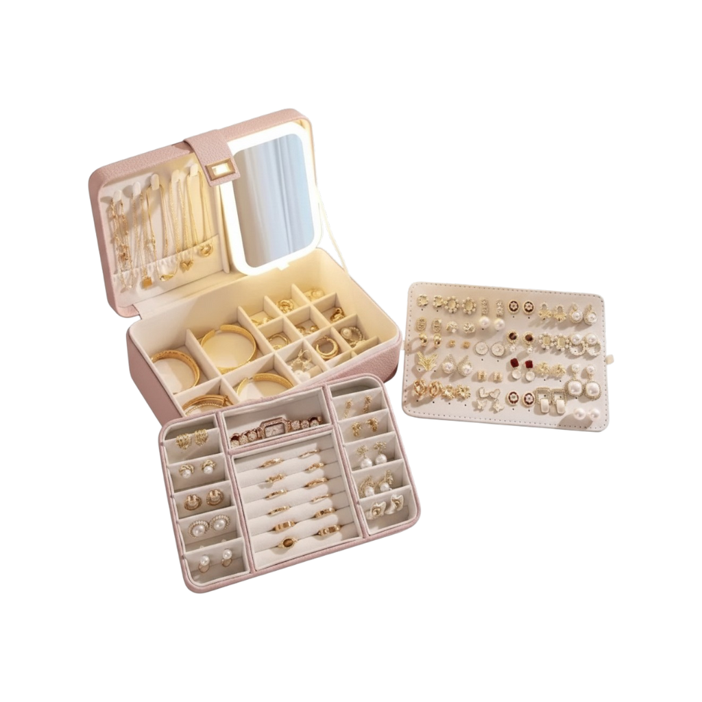 3 Layers Jewelry Box With Makeup Mirror