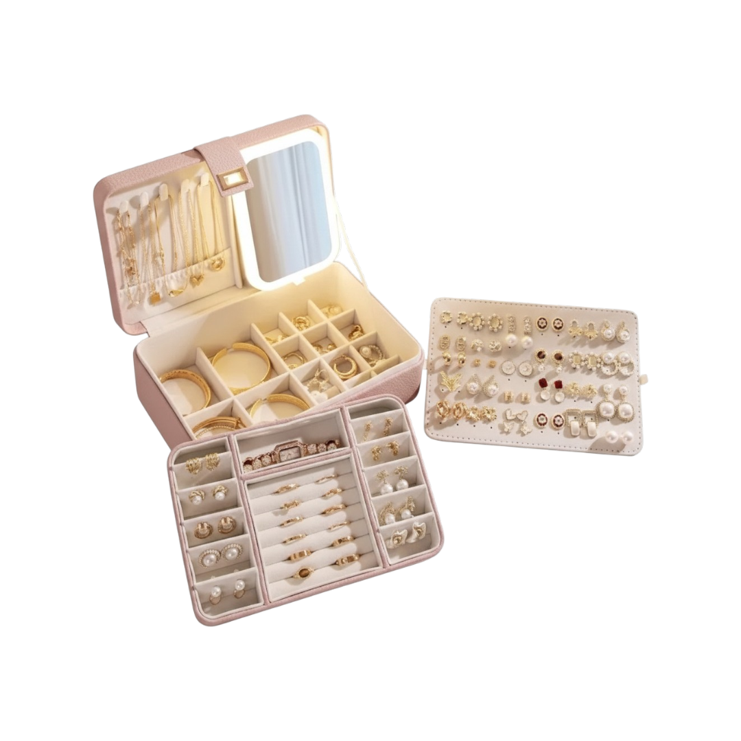 3 Layers Jewelry Box With Makeup Mirror