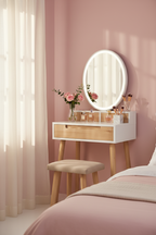 Compact Vanity Desk with Mirror and Storage for Small Spaces