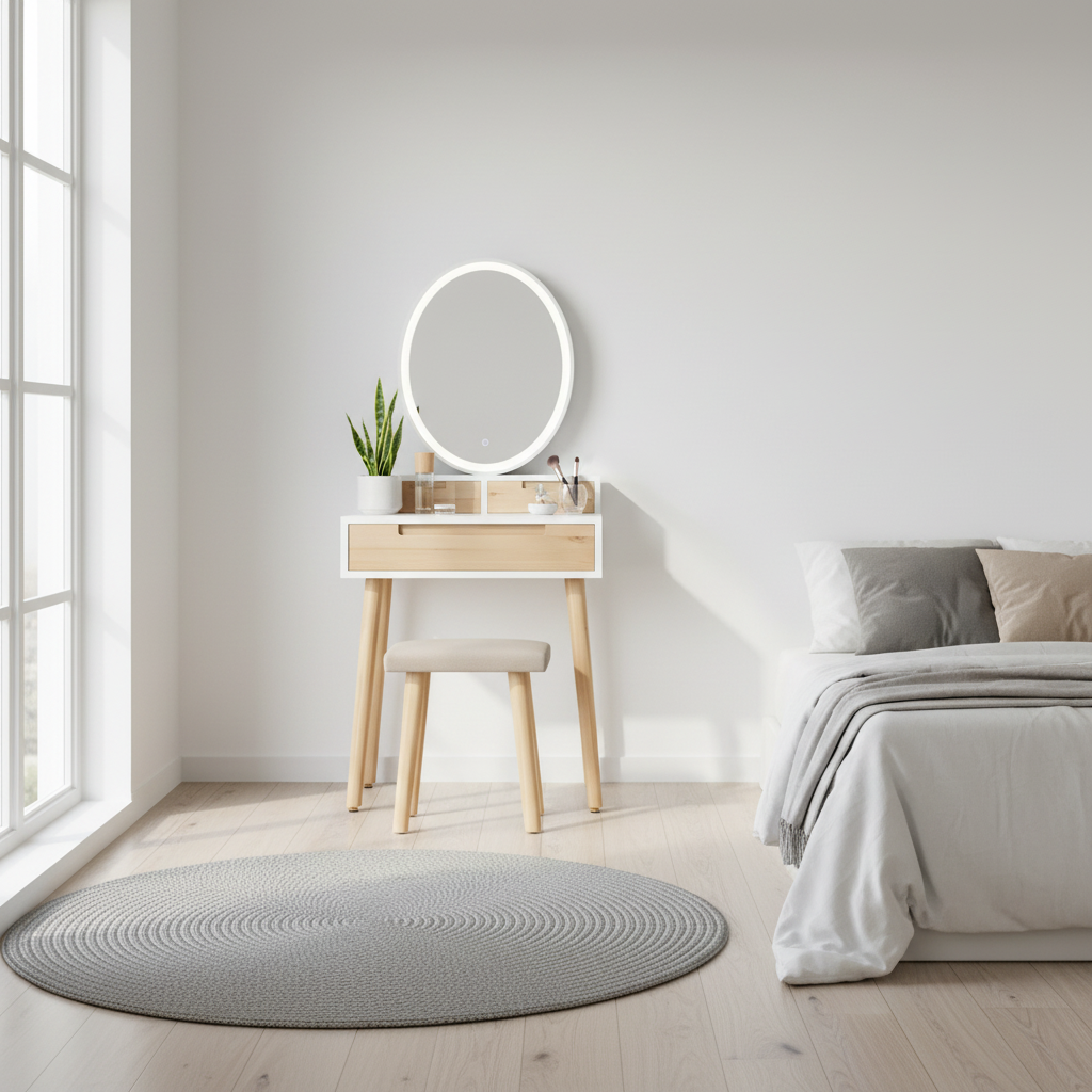 Compact Vanity Desk with Mirror and Storage for Small Spaces