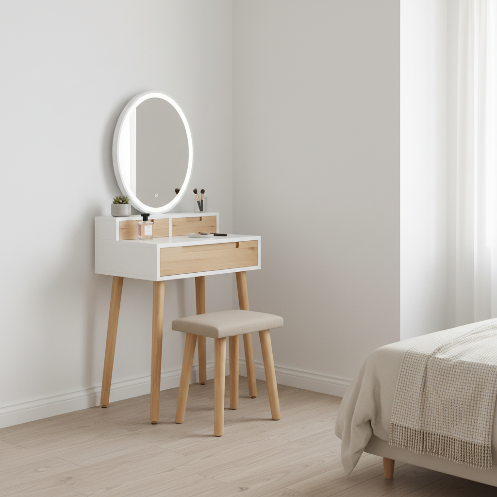 Compact Vanity Desk with Mirror and Storage for Small Spaces