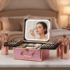Makeup Case With A Detachable LED Mirror - Sparkling Pink