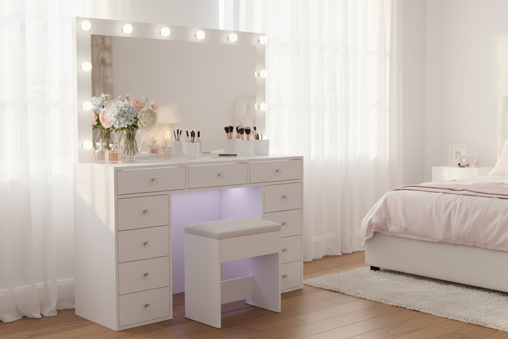 11 Drawers Vanity Set - White