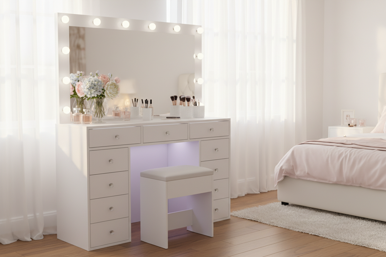 11 Drawers Vanity Set - White