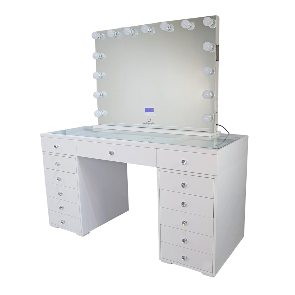Glam & Glow – Smart Vanity Set Glossy White Edition— 13 Drawers