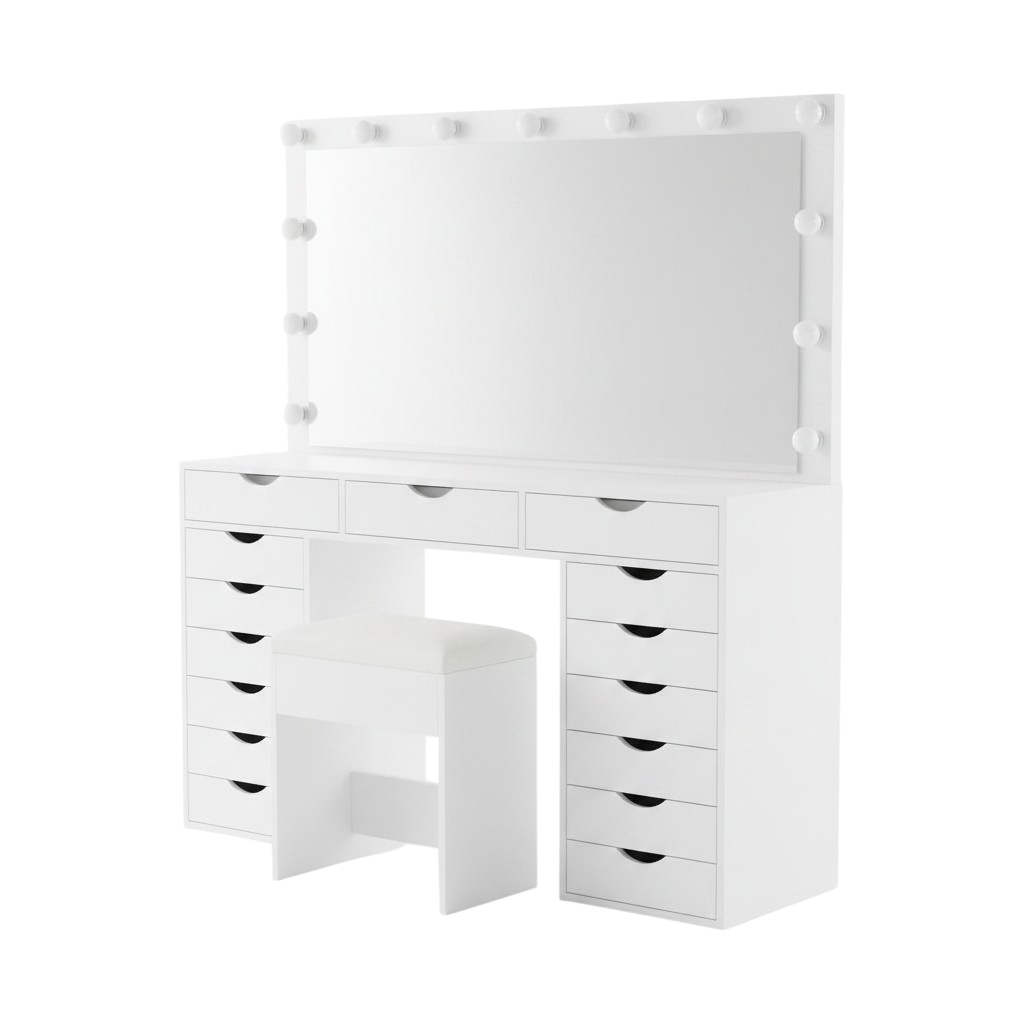 15 Drawers Vanity Set - White