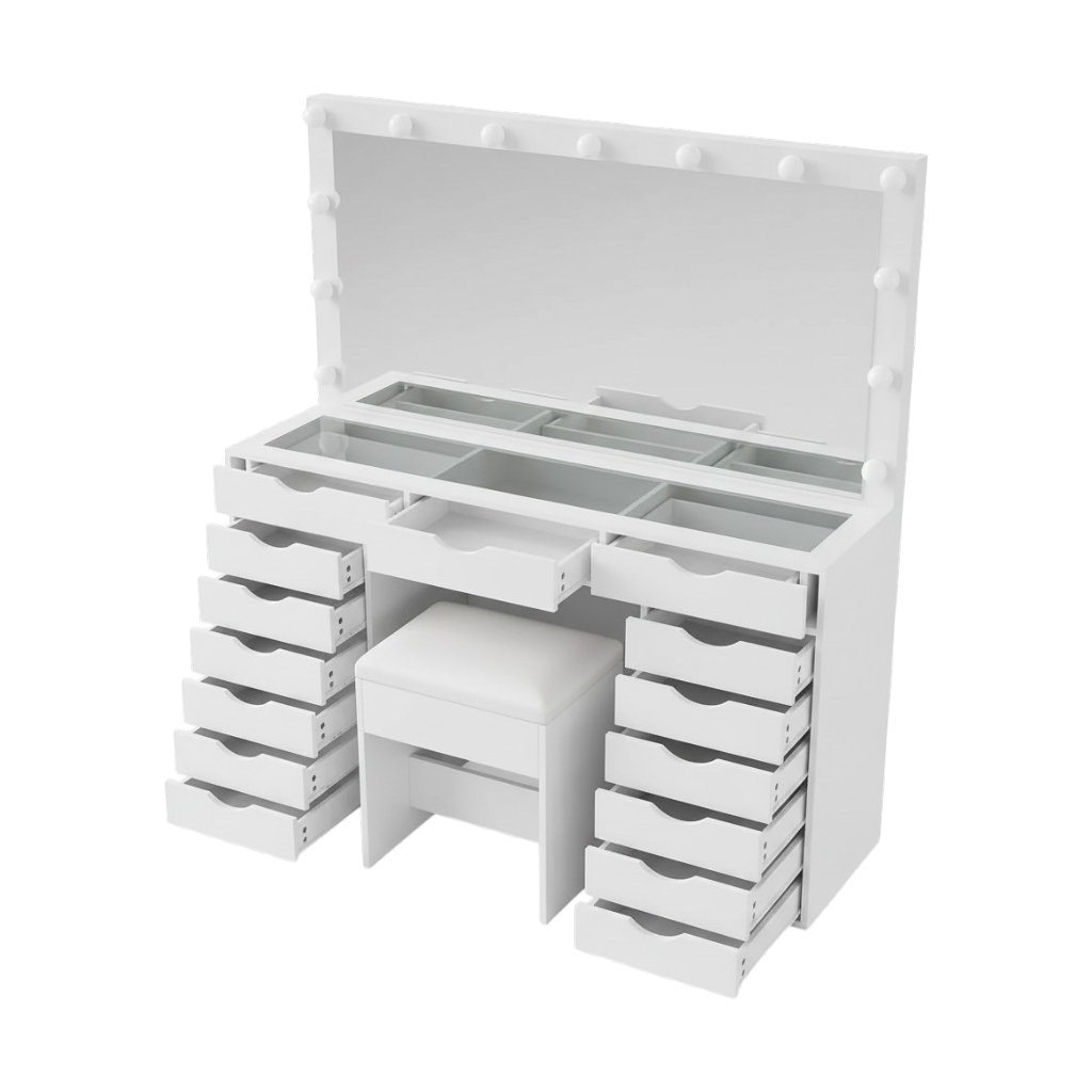 15 Drawers Vanity Set - White