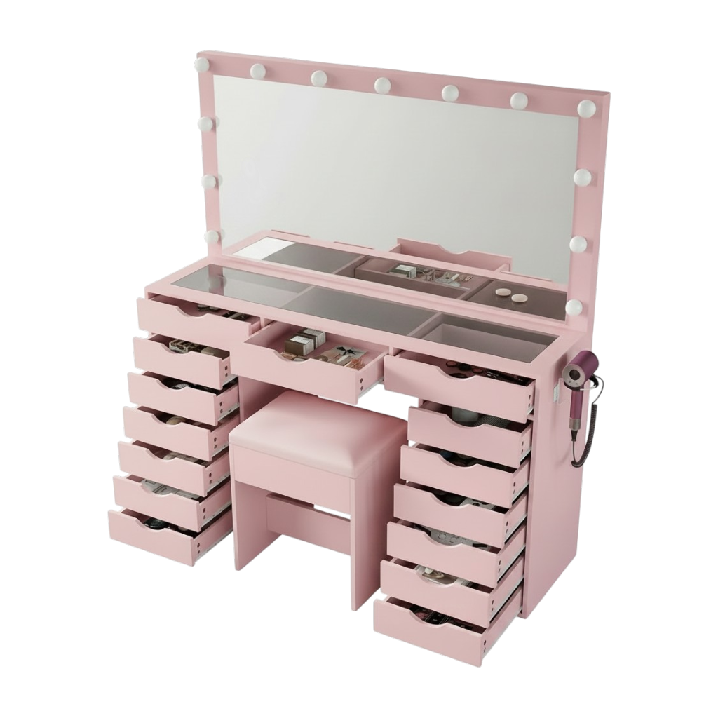 15 Drawers Vanity Set - Pink