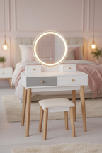 Vanity Set with Cushioned Stool & 2 Drawers
