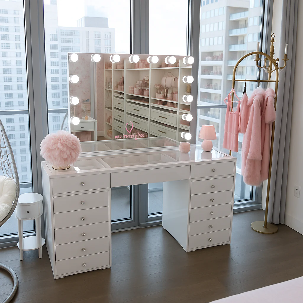 Glam & Glow – Smart Vanity Set Glossy White Edition— 13 Drawers