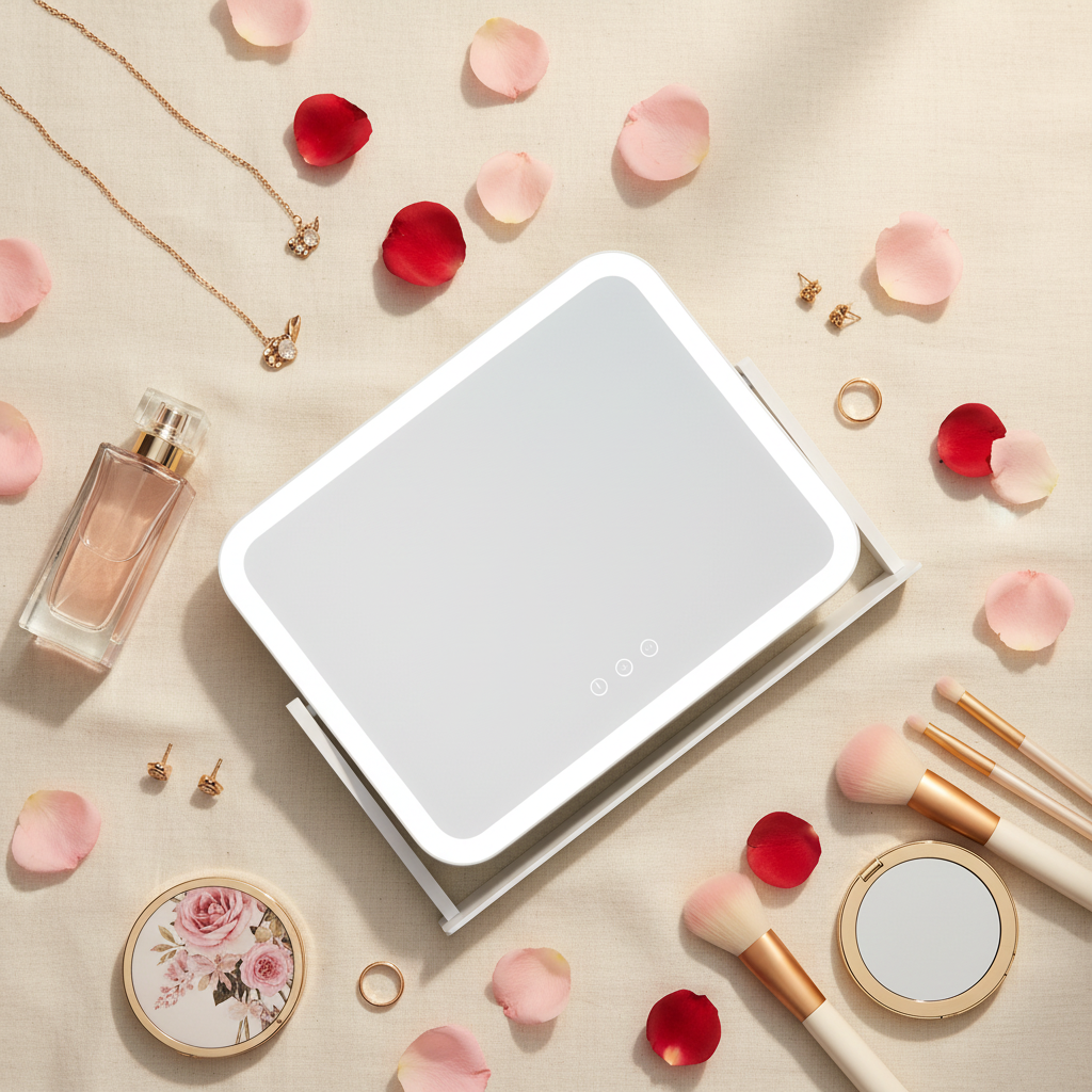 LED Makeup Mirror With Gold Frame - 17x13 Inches