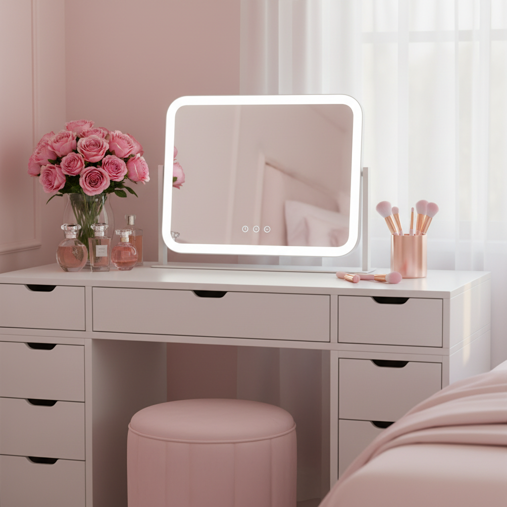 LED Makeup Mirror With Gold Frame - 17x13 Inches