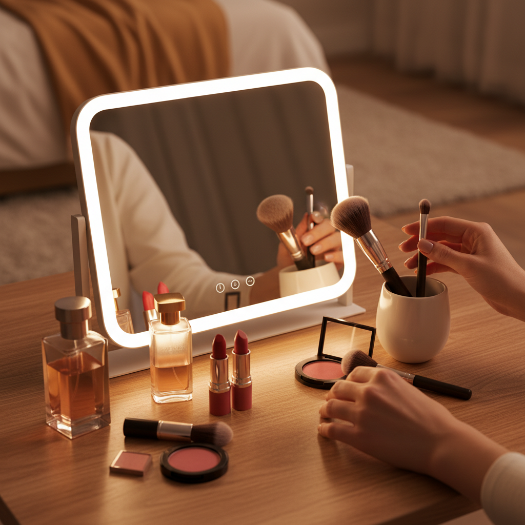 LED Makeup Mirror With Gold Frame - 17x13 Inches