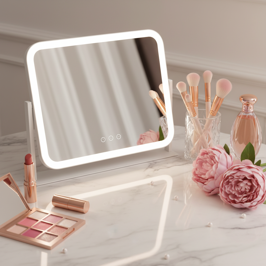 LED Makeup Mirror With Gold Frame - 17x13 Inches