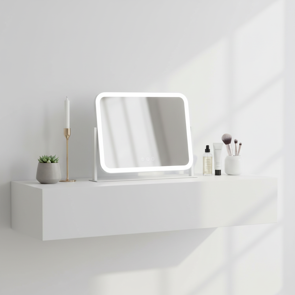 LED Makeup Mirror With Gold Frame - 17x13 Inches