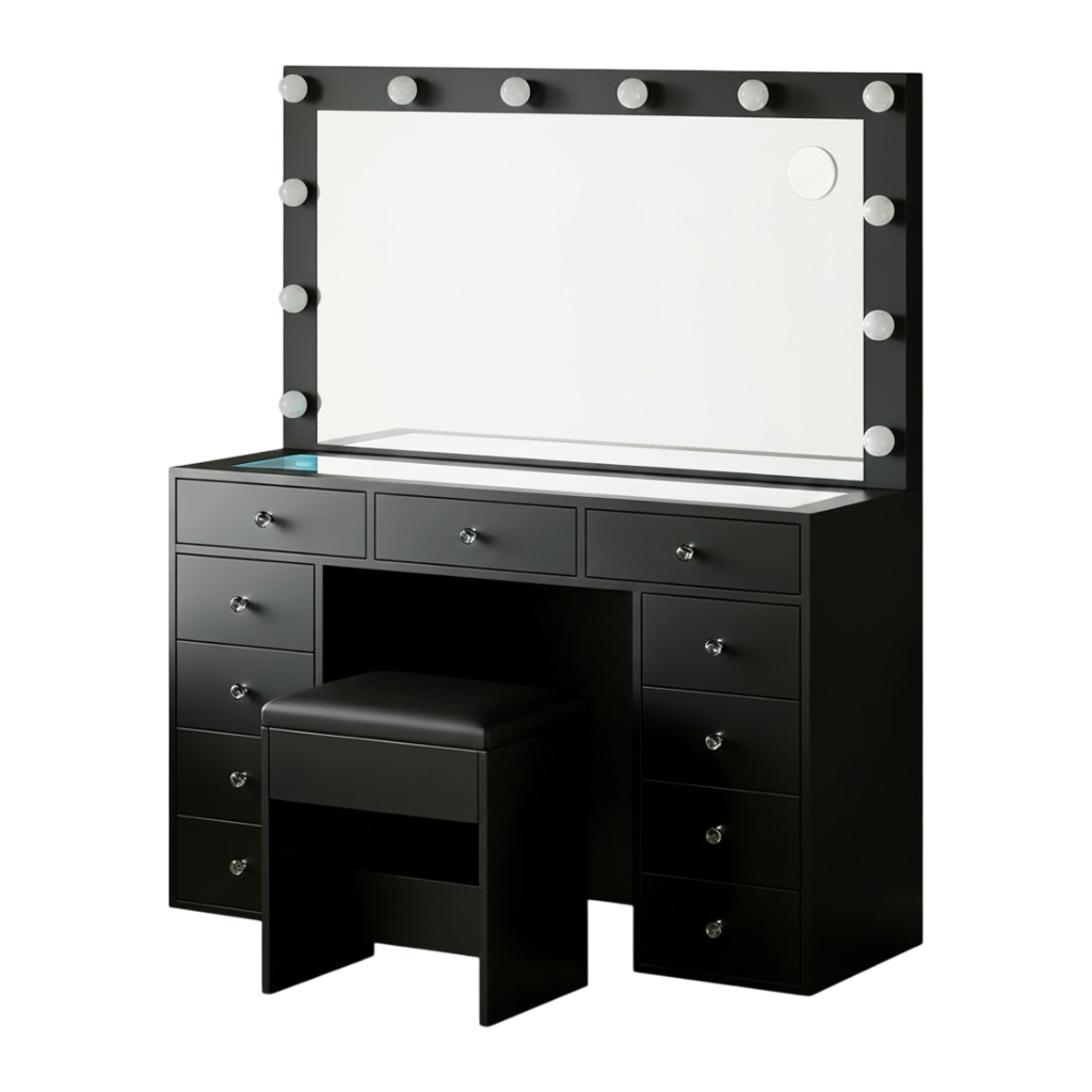 11 Drawers Vanity Set - Black