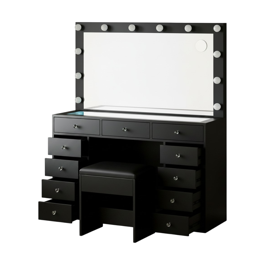11 Drawers Vanity Set - Black